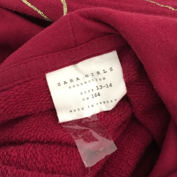 Zara Girls Burgundy Heart Design Hooded Sweatshirt Size 13/14 - Picture 5 of 5